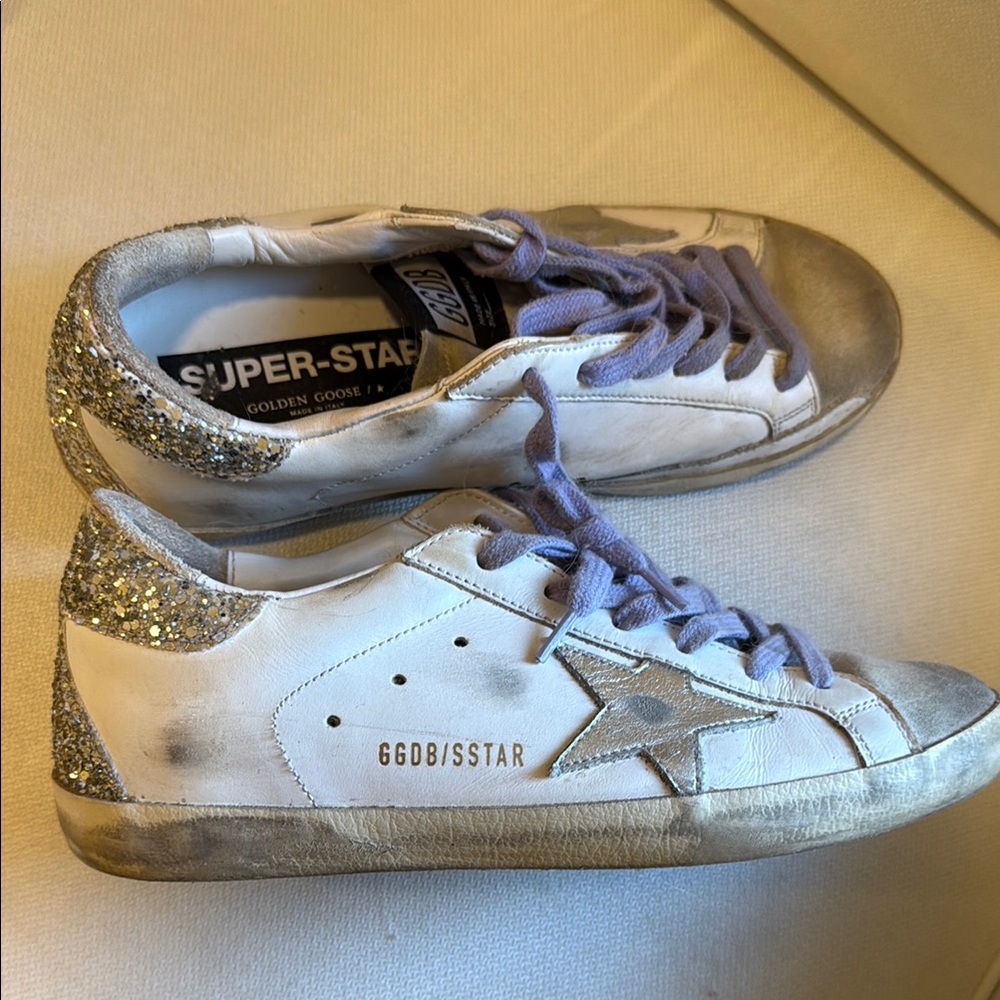 Golden Goose Women's Glitter Silver and White Sneakers